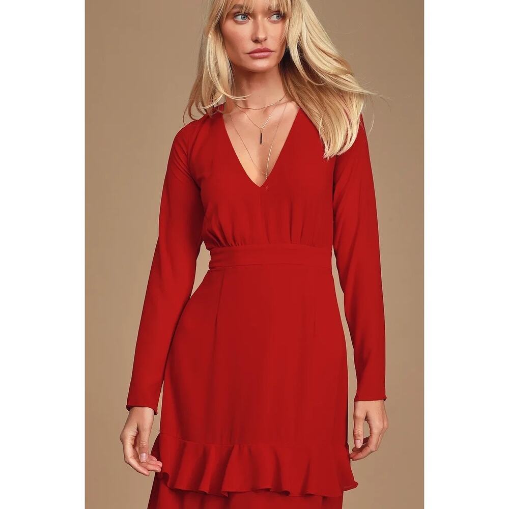 Lulus Red Ruffles Midi Dress - Picture 3 of 6
